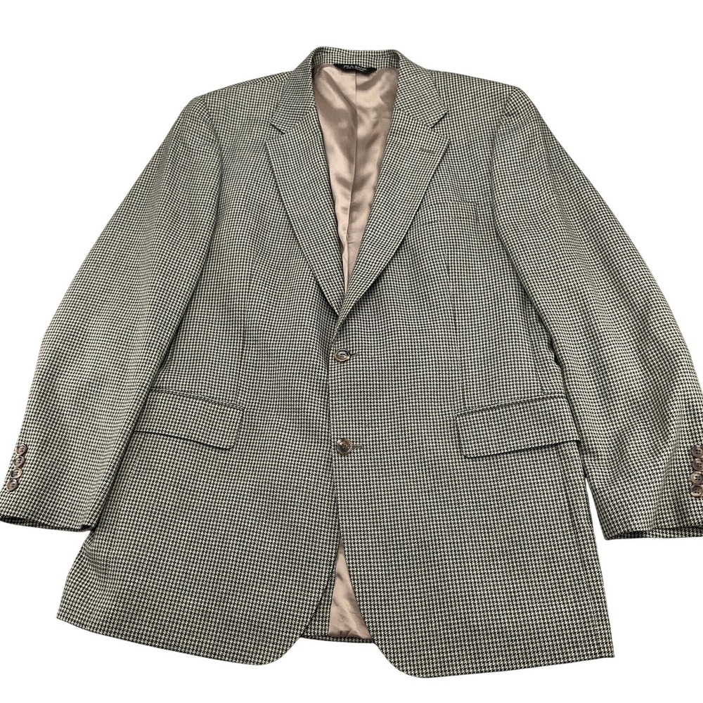 Jos A Bank Blazer Men 44L Tan Houndstooth Quiet Luxury Classic Silk Jacket